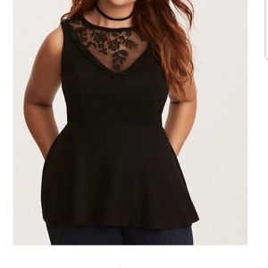 LACE RUFFLED TRIM PEPLUM TOP